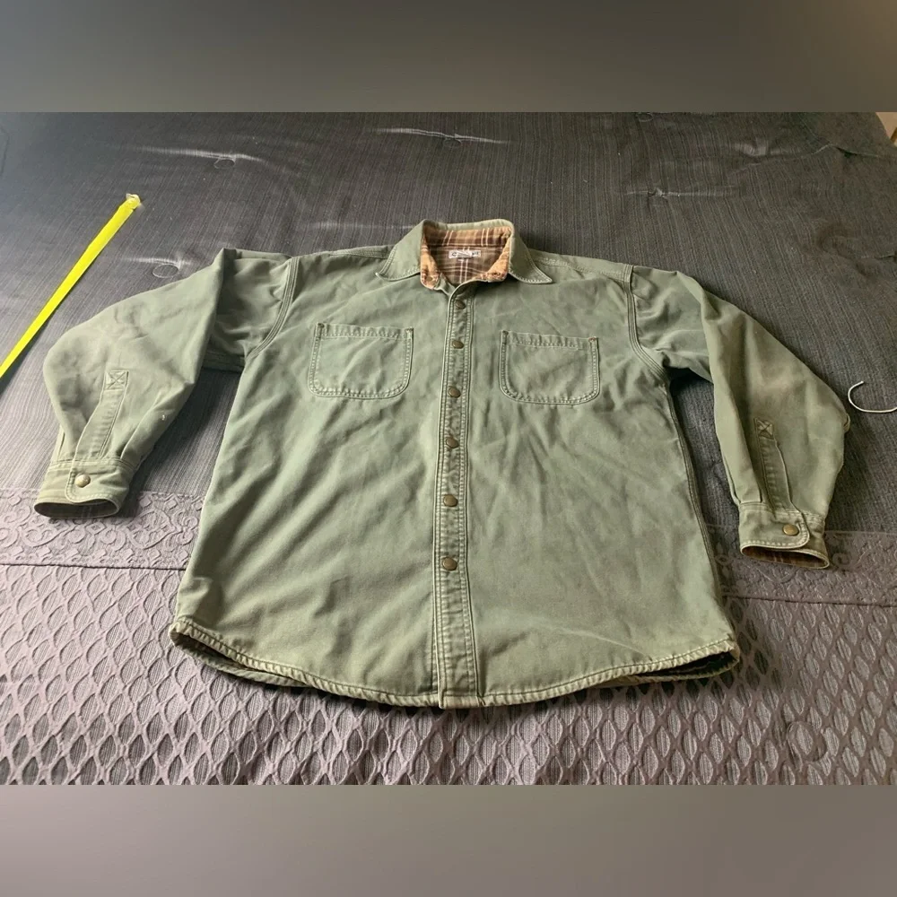 Vintage Carhartt Barn Jacket Khaki Green Cotton Canvas Flannel Lined Shacket - Picture 4 of 13